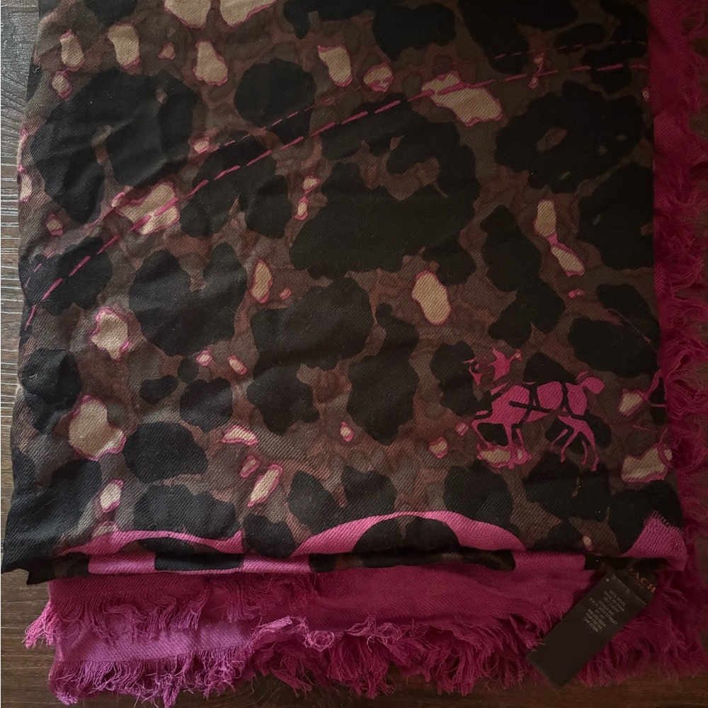 Coach Pink and Brown Wool Scarf